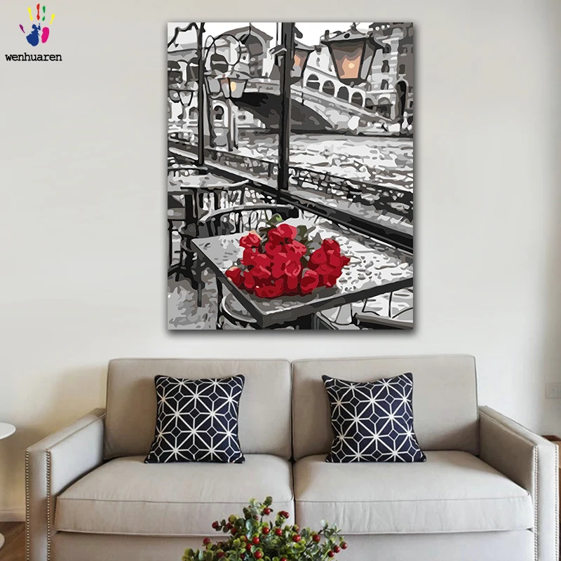 

DIY Coloring paint by numbers Valentine's Day gift with a bunch of red roses figure paintings by numbers with kits 40x50 framed