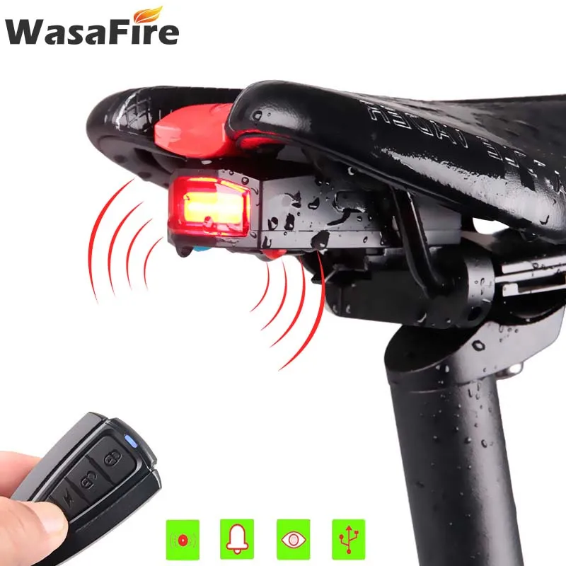 Cheap USB Bike Bell light Bicycle Alarm Light Cycling Taillight horn LED Wireless Anti-theft Remote Control bike Accessories 1