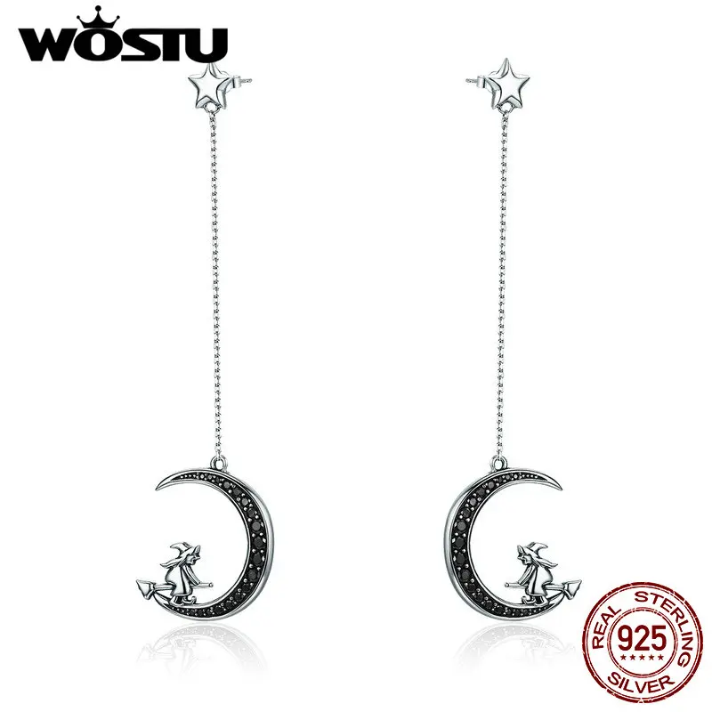 Женские серьги подвески WOSTU из стерлингового серебра 925 пробы с черной луной в