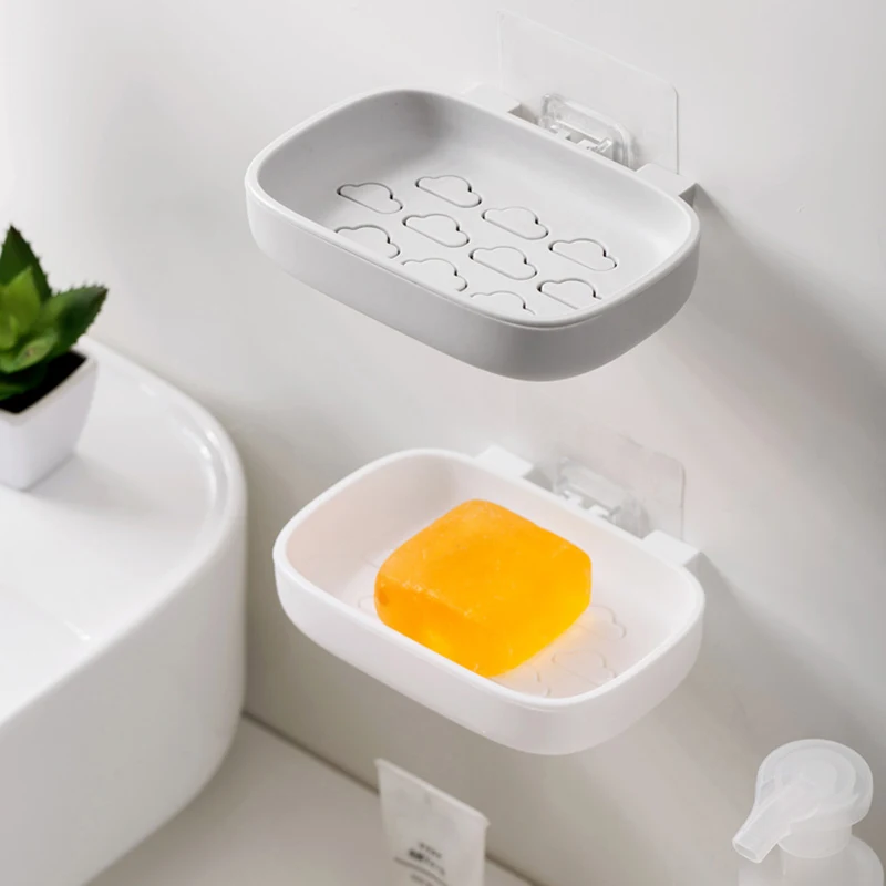 

1pc Soap Box for Shower Wall Mounted Draining Soap Dish Soap Box Adhesive Cloud Sponge Drain Tray Bathroom Kitchen Accessories