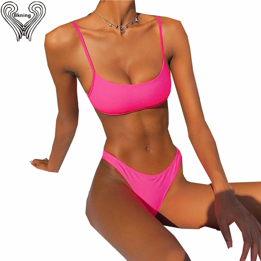 

Bkning Maxi Neon Bikini for Women Ribbed Bathing Suits 2019 Summer Micro Swimsuit Badpak Two Piece Swimwear Female Swim Suits