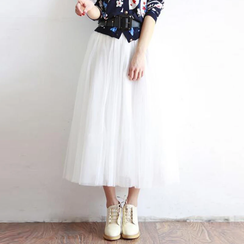 

Women Skirts Tulle Mesh Full Skirt Elastic High Waist Pleated Maxi Long Party Skirt