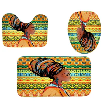 

4Pcs Home Bathroom Decor Set Bathroomthinker Pattern Toilet Seat Cover Bath Mat Set+ Waterproof Shower Curtain
