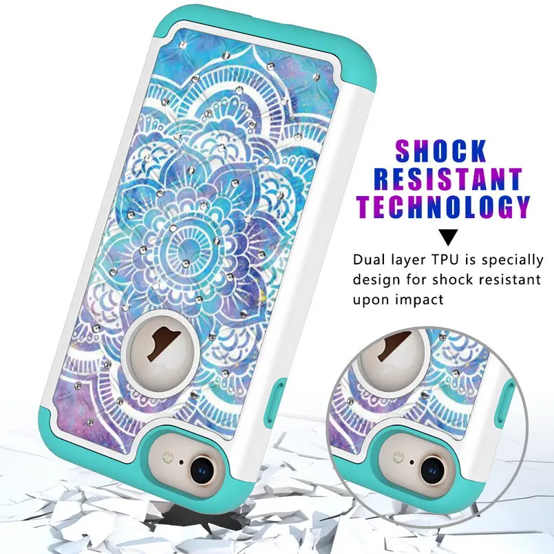 Case for iPhone 7 Plus Painted Pattern PC and TPU Bling Glitter Diamond Cover for iPhone 6 Plus 6s Plus 8 Plus Armor Phone Cases 3