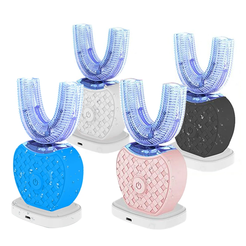 

360 Degree Sonic Automatic Electric Toothbrush Teeth Whitening Blue Cold Light Intelligent Silicone Toothbrush 4 Modes U Shape