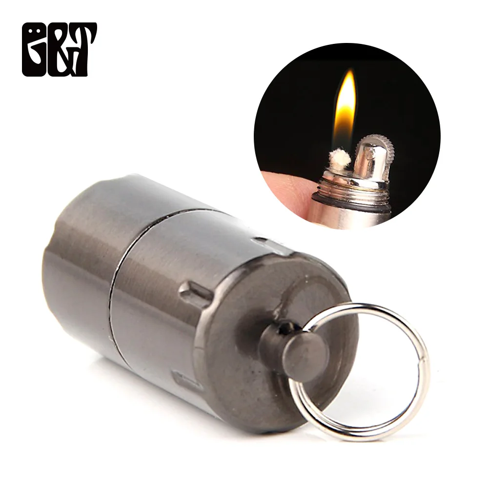 

Mini Compact Kerosene Lighter Key Chain Capsule Gasoline Lighter Inflated Keychain Petrol Lighter Camping Outdoor Tools