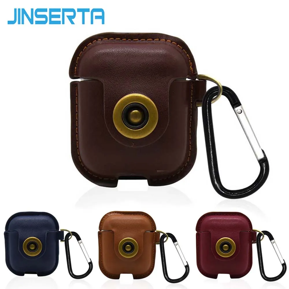 

JINSERTA Leather Case for Airpods Earphone Storage Bag with Buttons headphone Cases Earphone accessories Protective Cover