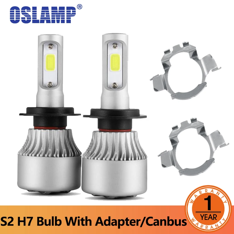 

Oslamp H7 LED Car Headlight With Adapter/ Canbus COB Single Beam 72W 8000lm Car LED Headlight Bulbs For Ford VW Honda Mazda