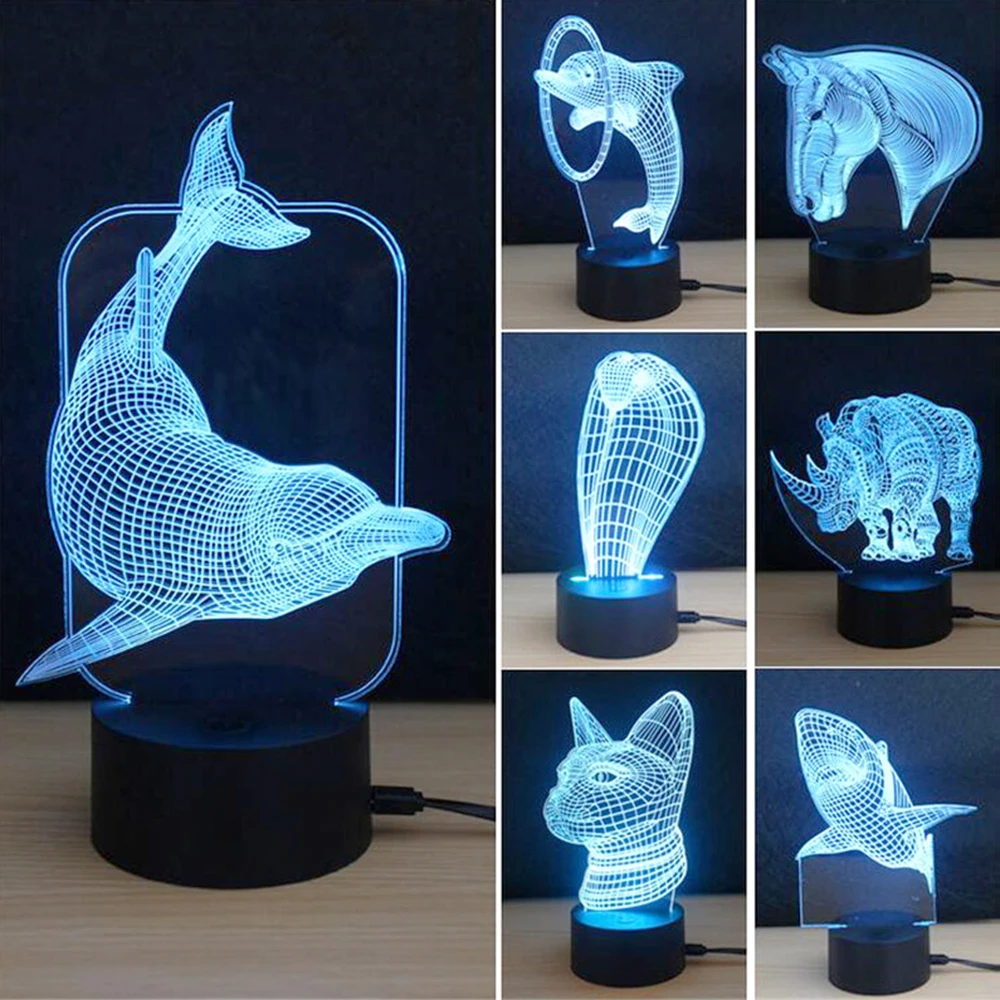 7 цветов Изменение животных модель 3D ночник USB Сенсорная настольная лампа|night light