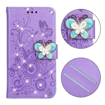 

100pcs/lot Butterfly Rhinestone 2 card high quality cover case for Samsung Galaxy J4 plus J6 plus 2018 wholesale leather case