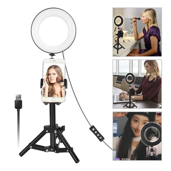 

ZOMEI 6" Dimmable LED Selfie Ring Light for YouTube Video and Makeup 3 Colors Light Modes with Tripod Stand Smartphone Holder