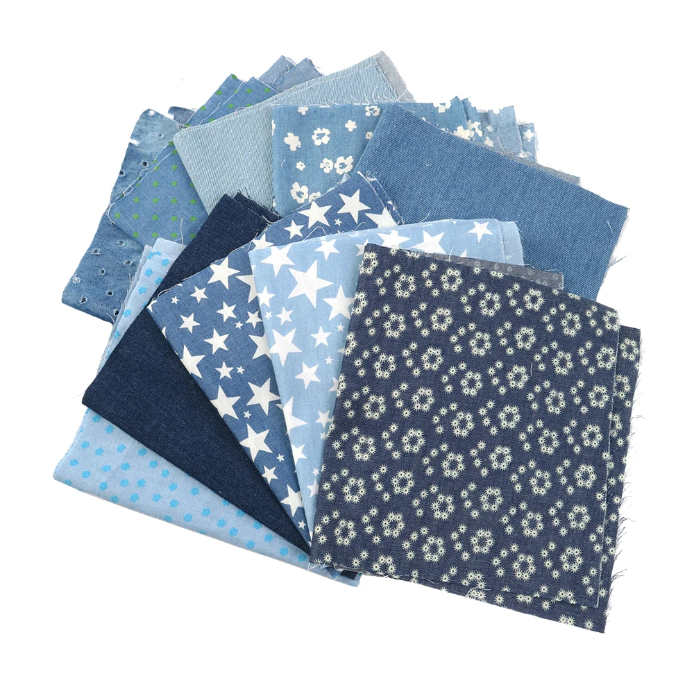 

20*34cm Star Flower Dots Printed Jean Cloth Fabric Sheet ,DIY handmade materials for bag Pants Cloth,1Yc6769