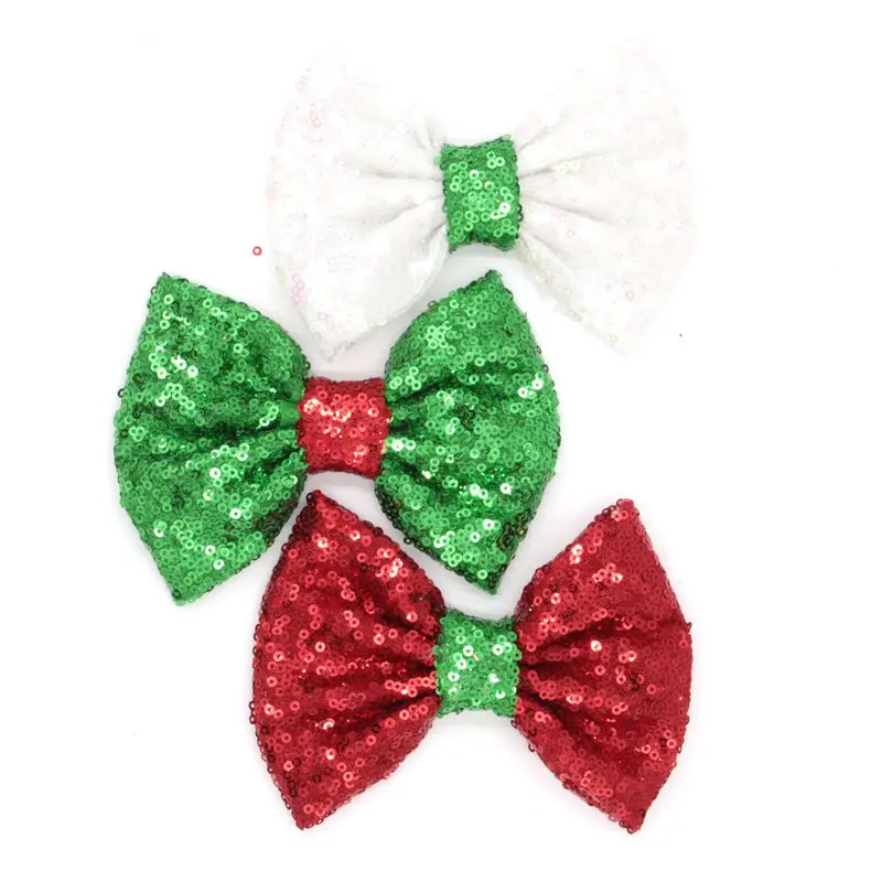 10Pcs/Lot Chic Christmas Gift Red Green White Mixing Hair Bow 5