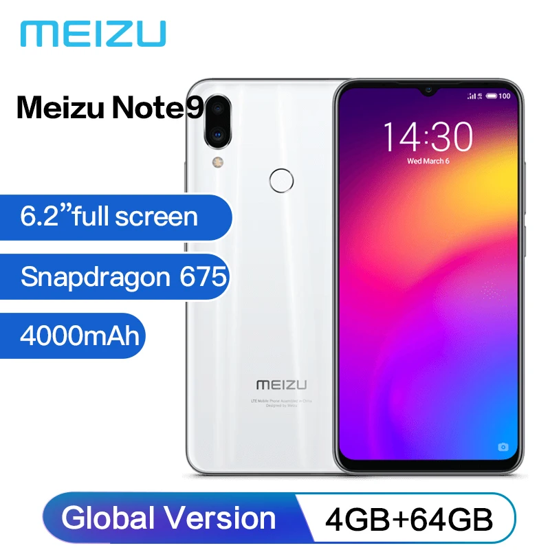 Новинка! Meizu Note 9 Note9 4 Гб ОЗУ 64 ПЗУ глобальная версия сотового телефона Snapdragon 675