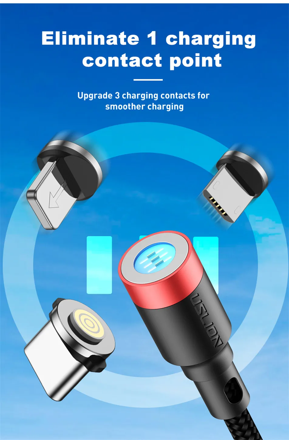 USLION светодиодный магнитный кабель Micro usb type C кабель QC3.0 3A Быстрая зарядка для iPhone XS 8 7 huawei Xiaomi samsung USB C зарядное устройство