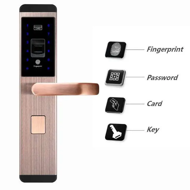 Fingerprint / Password / Key / Card 4 in 1 Door Lock Digital Electronic Smart Door Locks For Home Office Black Silver Red