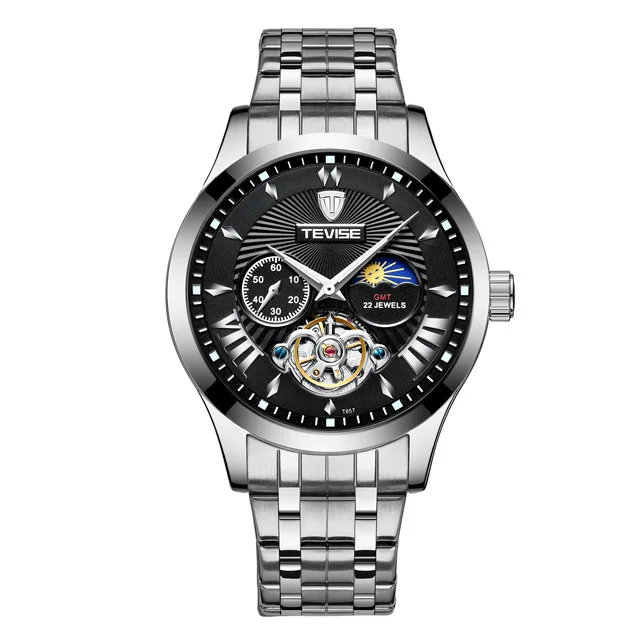 SR BK Tourbillon Tevise Лидирующий бренд Мужские механические часы автоматические Модные Роскошные мужские часы из нержавеющей стали Relogio Masculino - Цвет: SR BK