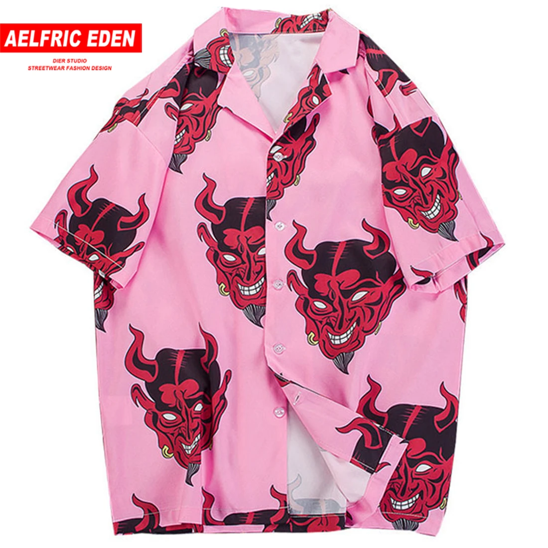 Aelfric Eden Devil Print Hawaiian Shirts 2019 Men Beach Aloha Party Casual Holiday Short Sleeve Shirt 1