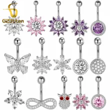 G23titan AAA цветок с цирконом пупка Кольцо пирсинг ювелирные изделия пупка пирсинг Серебряный цвет umbilicus piecing