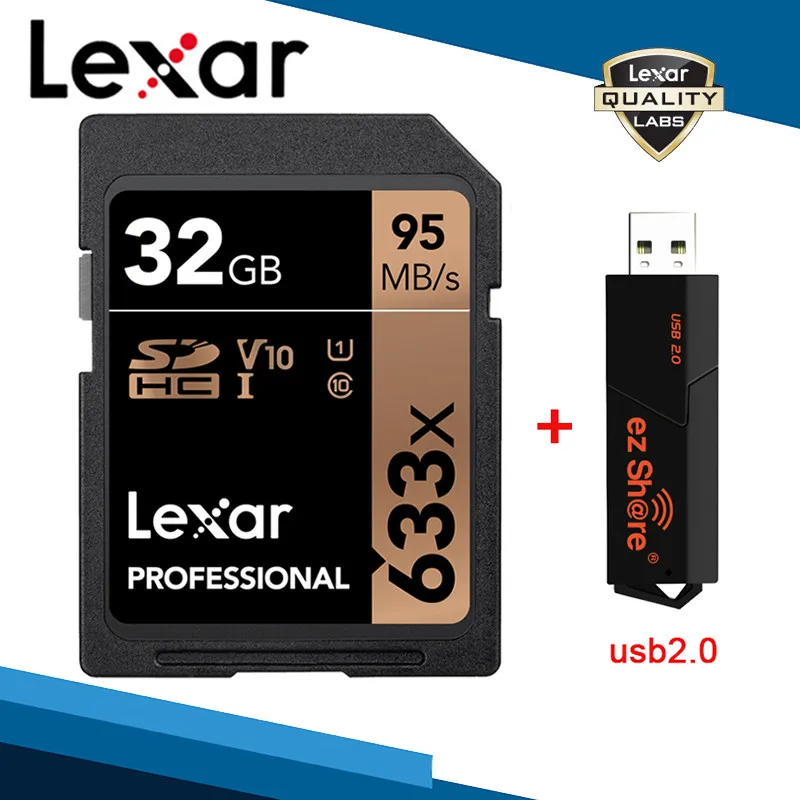 Lexar 633x SD SDXC карты памяти и ez Share кард-ридер USB 2,0 64 Гб Память 32 Гб UHS-I 512 Гб класс 10 256 ГБ V30 128 ГБ U3 карта - Емкость: 32G Card and Reader