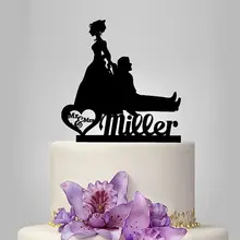 Силуэт Забавный торт Топпер, жених и невеста торт Топпер пользовательское семейное имя