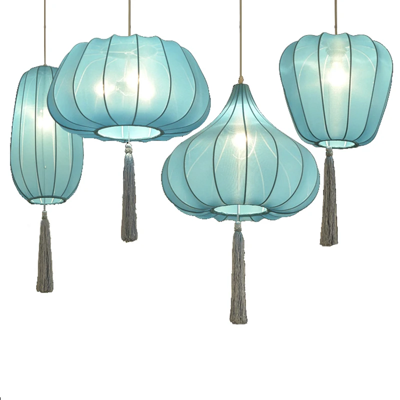 

Chinese blue pendant lamps simple art tea houses restaurants shops hotels engineering cloth pendant light ZA929033