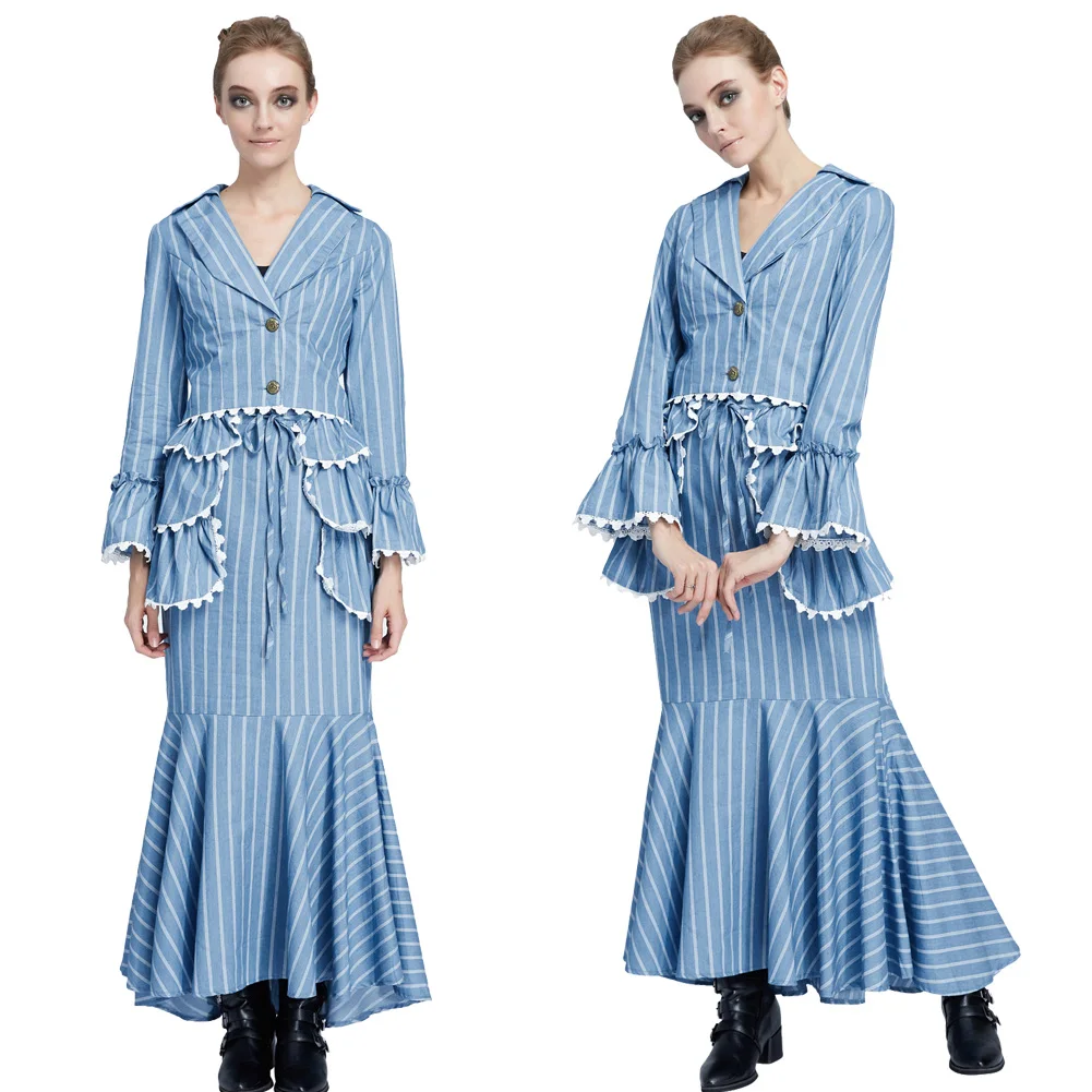 3pcs/set Women Dress Steampunk Skirt Victorian Gothic Lace Up Coat Suit Fashion Long Skirt Dress Women Gown Suit 2019