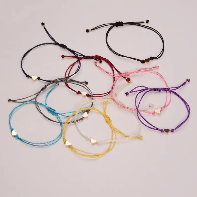 

Simple Peach Heart Wish Bracelet Braided Charm Rope Thin String Traditional Lucky Multicolor Friendship Bracelet Charm Accessory
