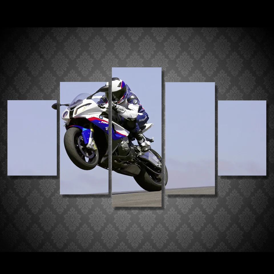 5 Pieces Motorcycle Racing Driver Wall Art Canvas Pictures For Living