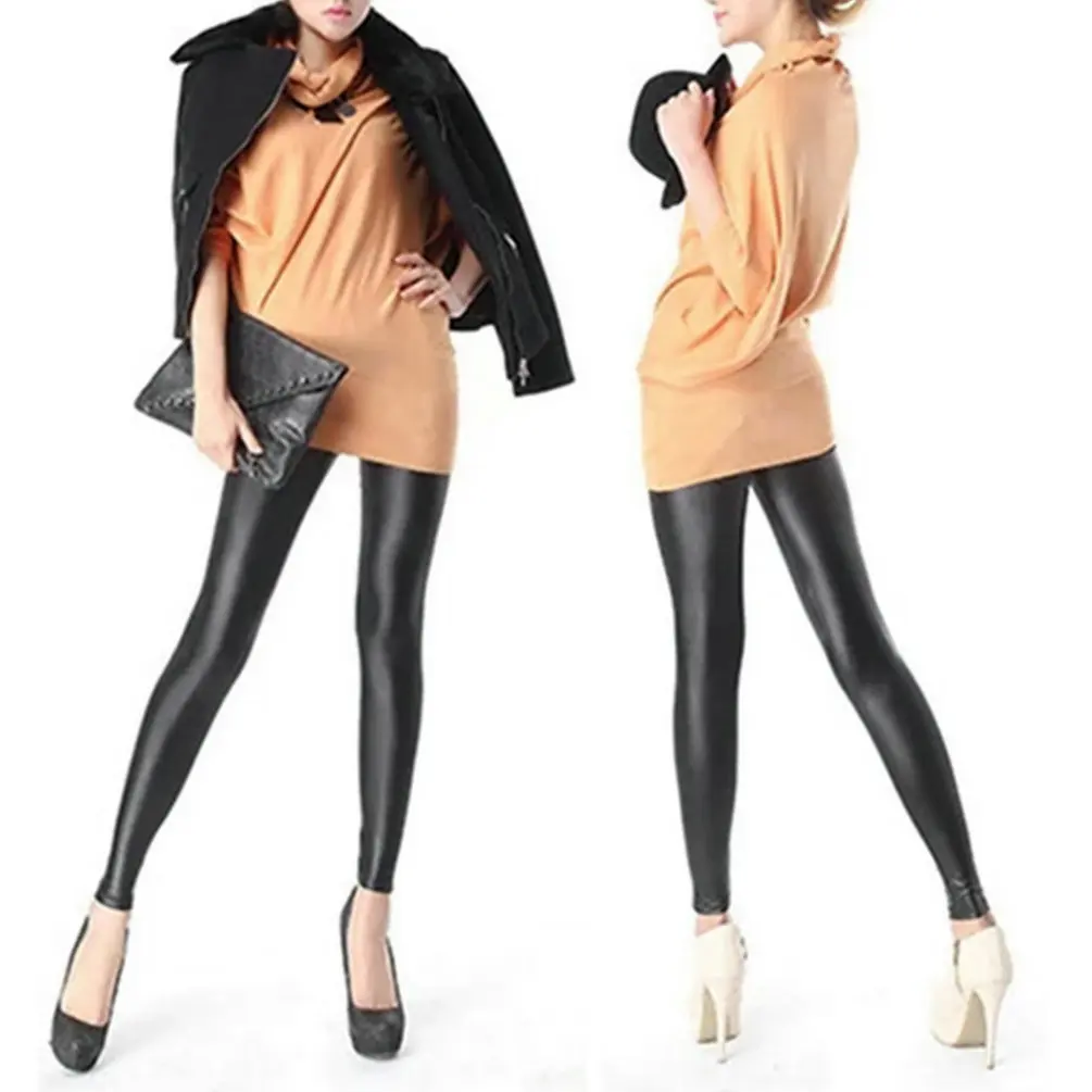 

Women's Sexy Black Faux PU Leather Leggings Fashion Girl Skinny Pencil Pants Trousers