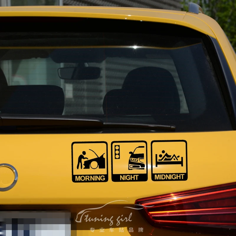 

Car Stickers Funny Interesting Creative Decals Morning Night Midnight Auto Tuning Styling Waterproof 25*9cm D16