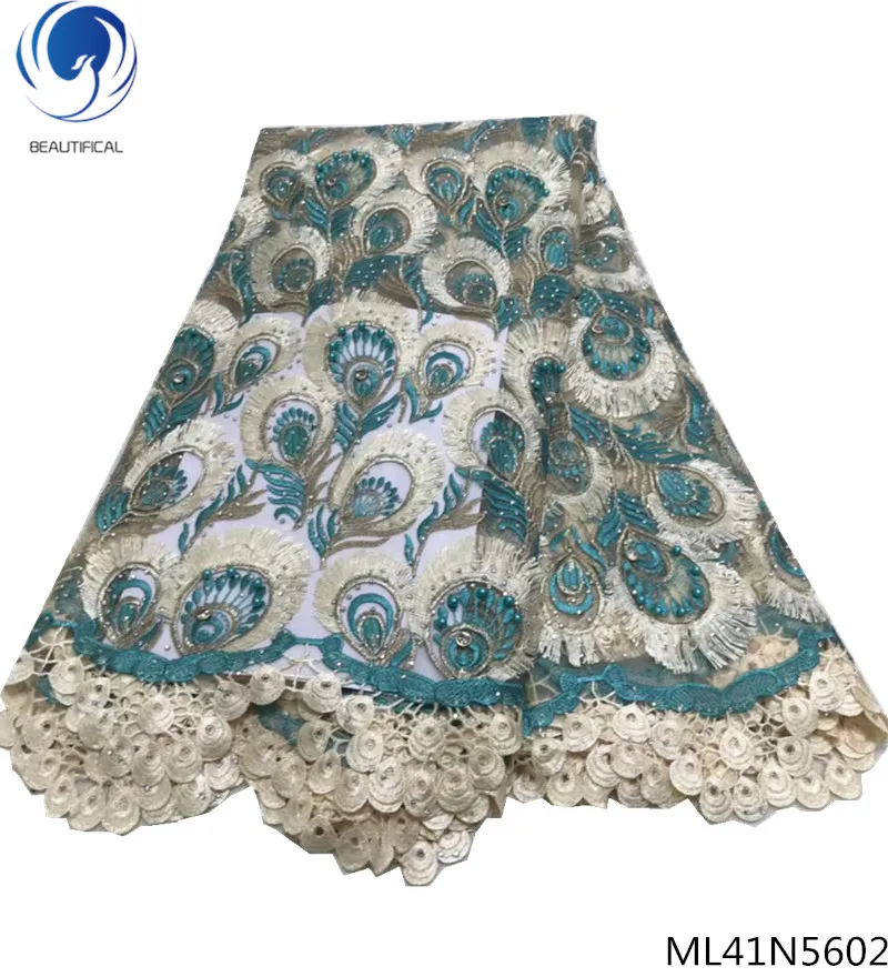 

Beautifical african tulle fabric with beads and stones 2019 Embroidered fabrics dress french laces for wedding 5yards ML41N56
