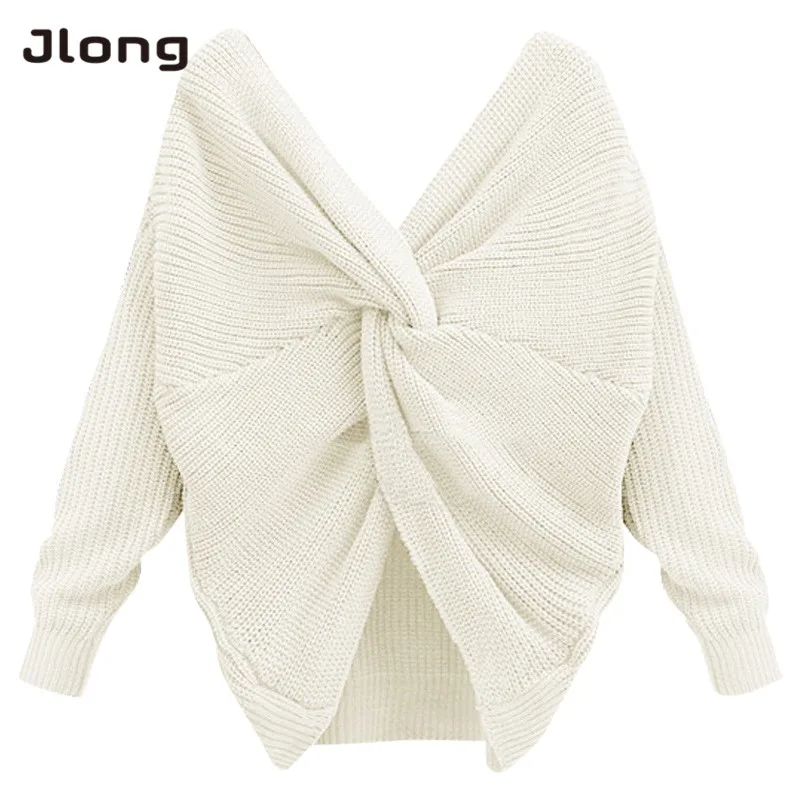 New Women Autumn and Winter Casual Fashion Solid Sweaters Female Warm Long Sleeve V-Neck Twisted Pullovers Tops Sweaters