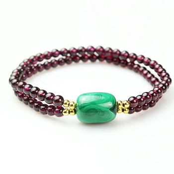 

Wholesale Garnet Natural Stone Bracelets Wine Red Beads and Malachite Two Layers Bracelet Lucky for Women Stone Crystal Jewelry
