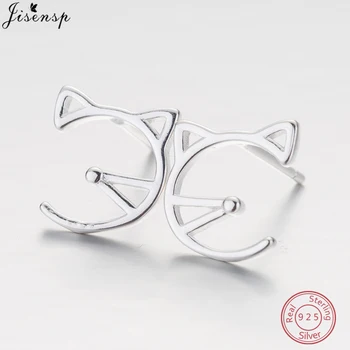 

Jisensp Hot Sale 925 Sterling Silver Cat Stud Earrings for Women Party Genuine 100% Fine Sterling Silver Jewelry oorbellen