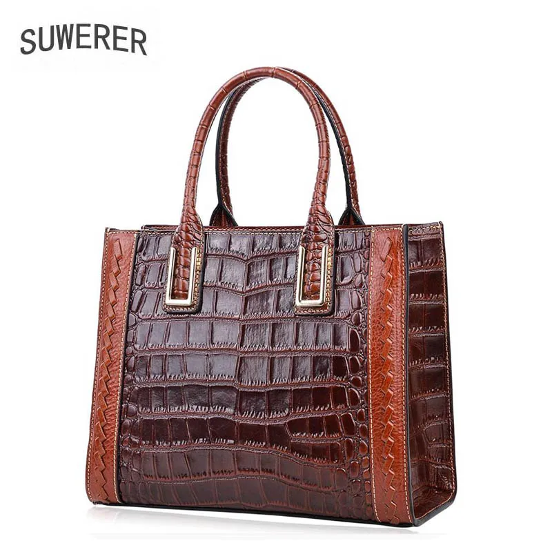 

SUWERER 2019 New women leather handbags Superior cowhide Genuine Leather women bags Women famous brand Luxury embossed bag