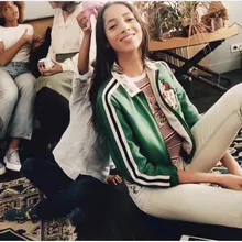 Осень, новая уличная мода, вышитое бисером, воротник поло, длинный рукав, вышивка, женское повседневное короткое бейсбольное пальто