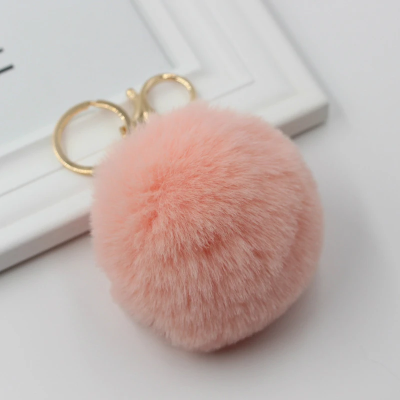 

Cute Pink Fur Keychain Pompom Fake Fur Ball Key Chain Fluffy Pompon Keyring Bag Charms Key Ring for women CE05010/5