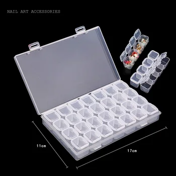 

28 Slots Nail Art Storage Box Plastic Transparent Display Case Organizer Holder For Rhinestone Beads Ring Earrings Hot Sale