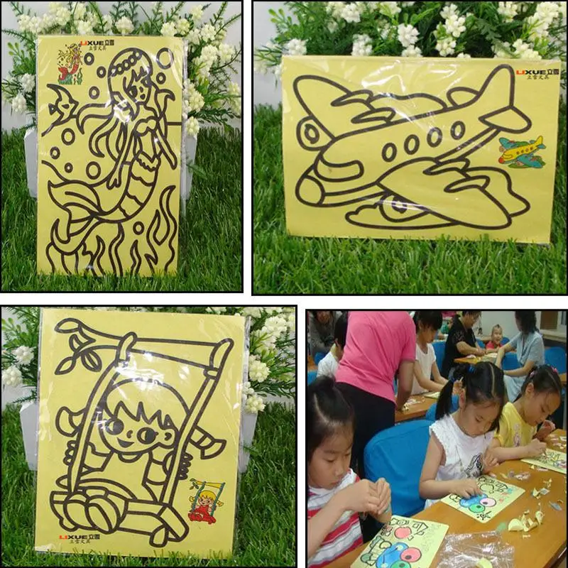 

12X16CM New Sand Painting DIY Cartoon Toy Art Drawing Study Fun Toys Gift Children Kids Intelligence Education Tools HOT