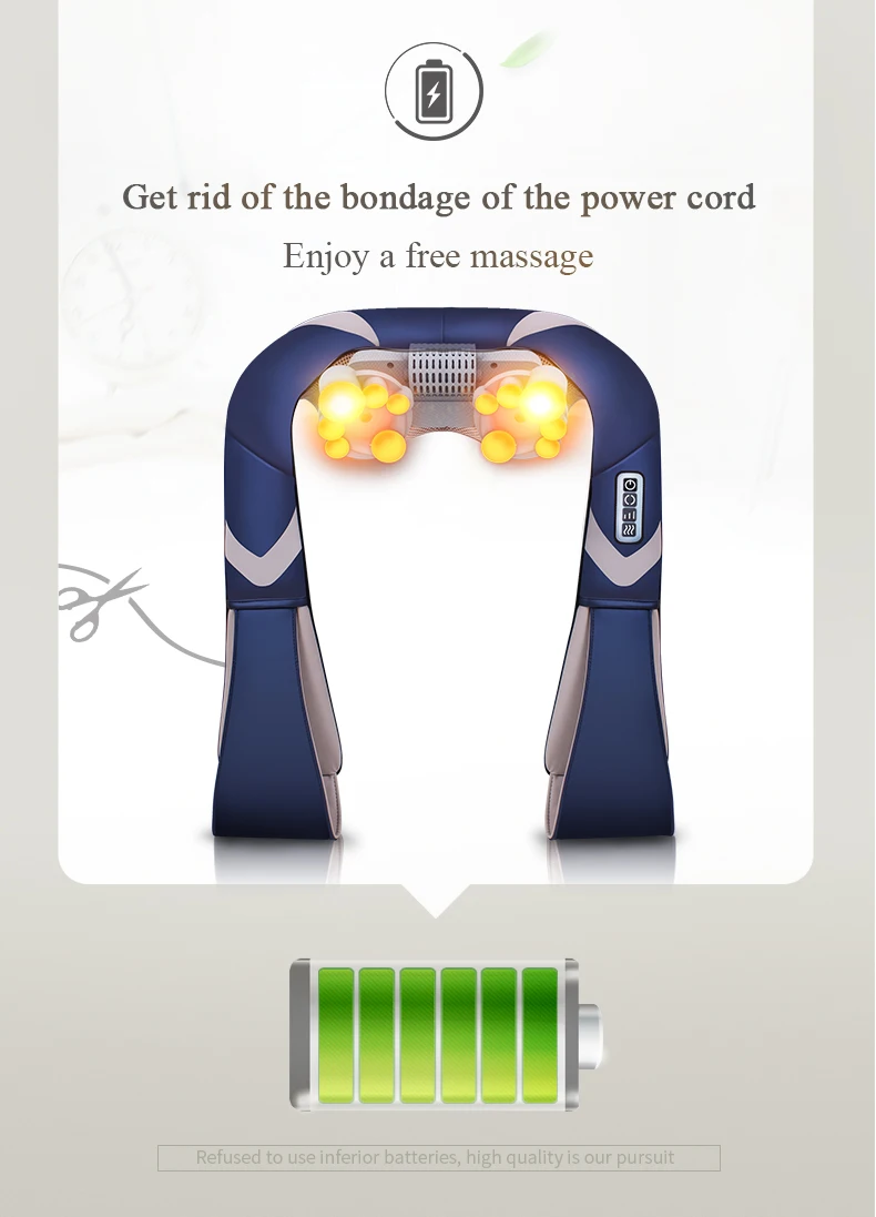 JinKaiRui Rechargeable Cordless Shoulder Body Massager Shiatsu Kneading Massage Hammer Heating Car Home Travel Dual Use04