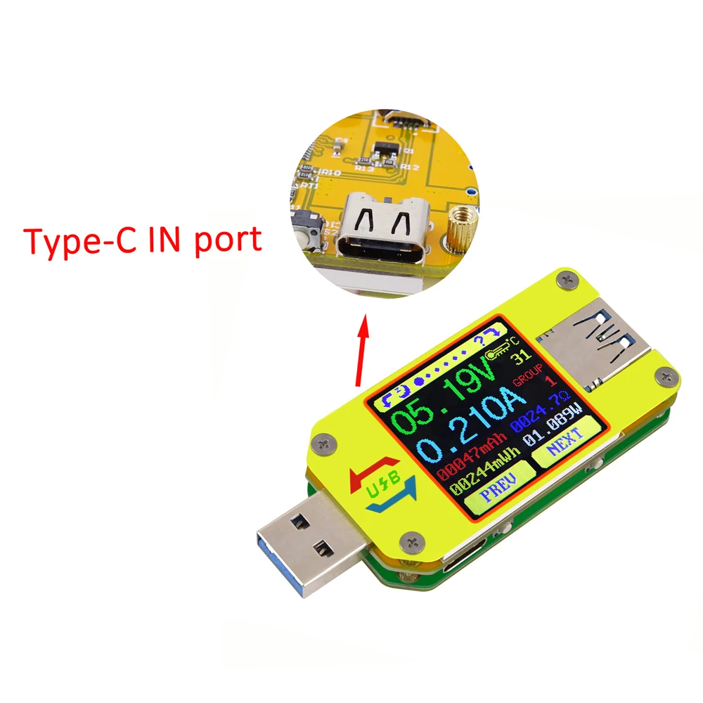

RD USB Tester UM34/34C Voltmeter Ampermetr Type- C Voltage Current Meter Battery Charge Cable Impedance Resistance Color LCD