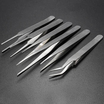 

6Pcs Pro Anti-Static Stainless Steel Tweezers Set Maintenance Tools New Thicker Industrial Tweezers Anti-static