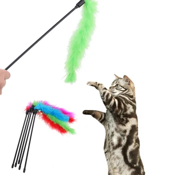 

5Pcs Cat Kitten Pet Teaser Turkey Feather Interactive Stick Toy Wire Chaser for Cat Kitten Pet Training Product