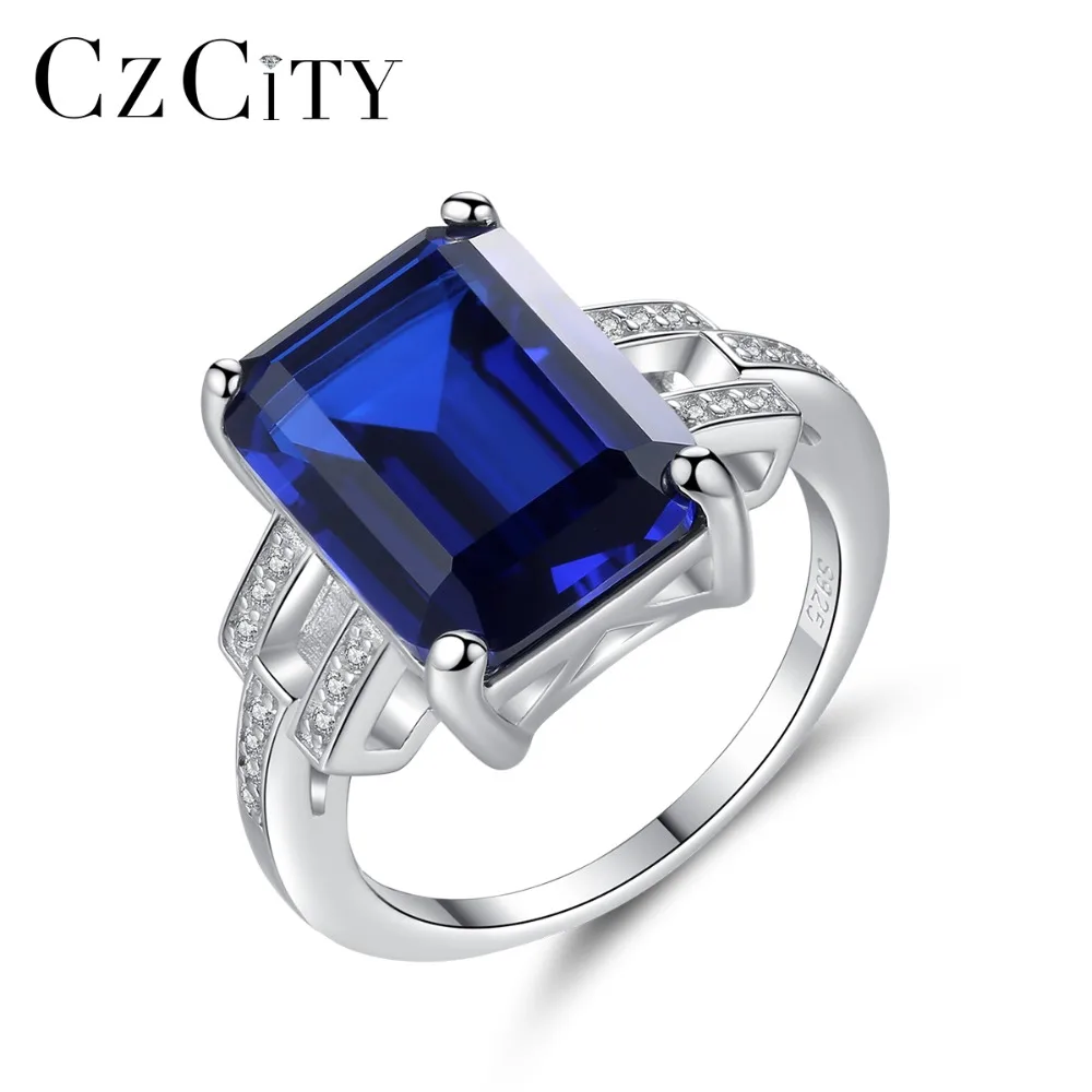 

CZCITY Exquisite 100% Silver 925 Sterling Big Size Emerald Cut Finger Rings For Women Engagement Bridal Geometric Design Jewelry