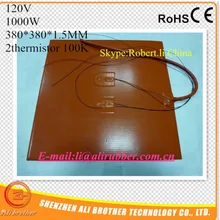 120 В 100 Вт 380*380*1.5 мм 1500 мм привести Провода 2 100 К термистор Встроенный клей 1 лицо силиконовой резины 3D-принтеры нагреватель