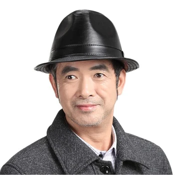 

Wholesale 2017 Special Light Body Casual Short Brimmed Bell Jazz Black Leather Fedoras British Gentleman Hat Men Free Shipping