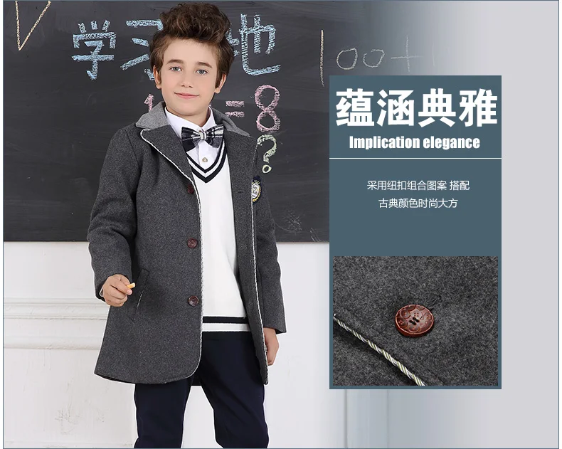 Новое поступление, детские куртки, утепленная Зимняя школьная форма для мальчиков, шерстяное пальто для детей, Длинные шерстяные теплые пальто