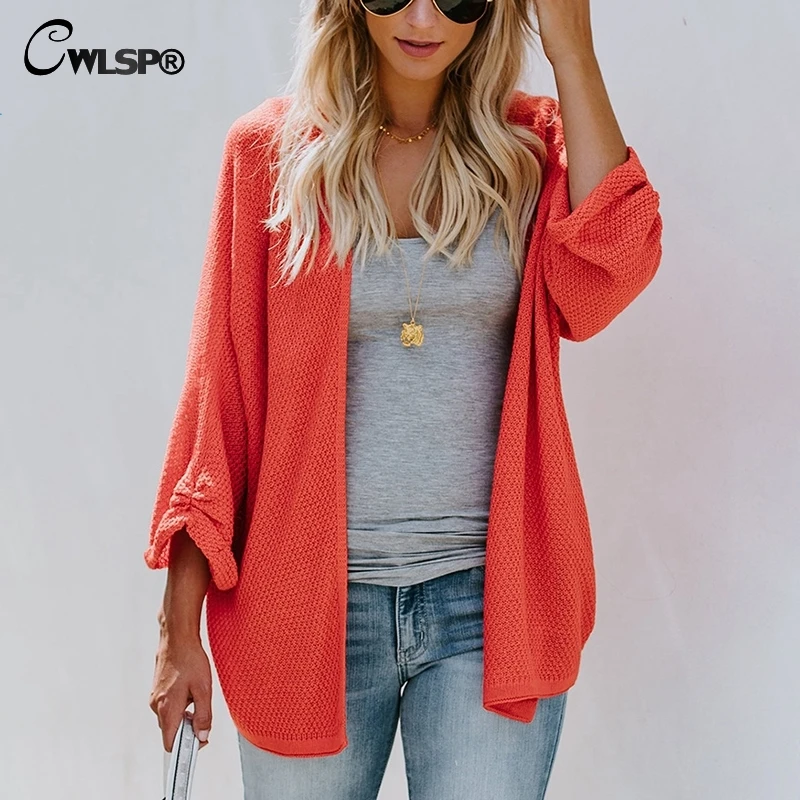

CWLSP Fashion 7 Color Batwing Sleeve Women's Winter Autumn Clothing 2018 Sweater Female Cardigan Casual Lady Korean Coat QZ2974