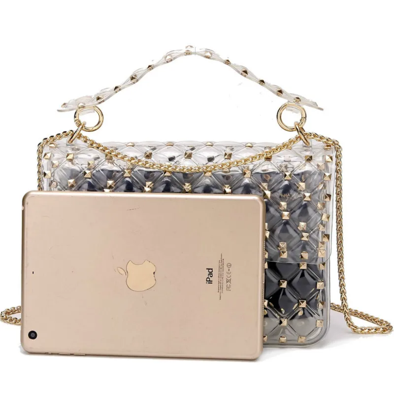 2019 nuevo remache de moda transparente de playa de diseñador bolsas de mano para mujeres diamante entramado bandolera bolso de mano transparente